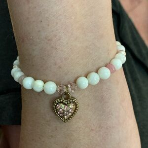 Hand crafted Elegant Heart Charm Bracelet - White and Pink